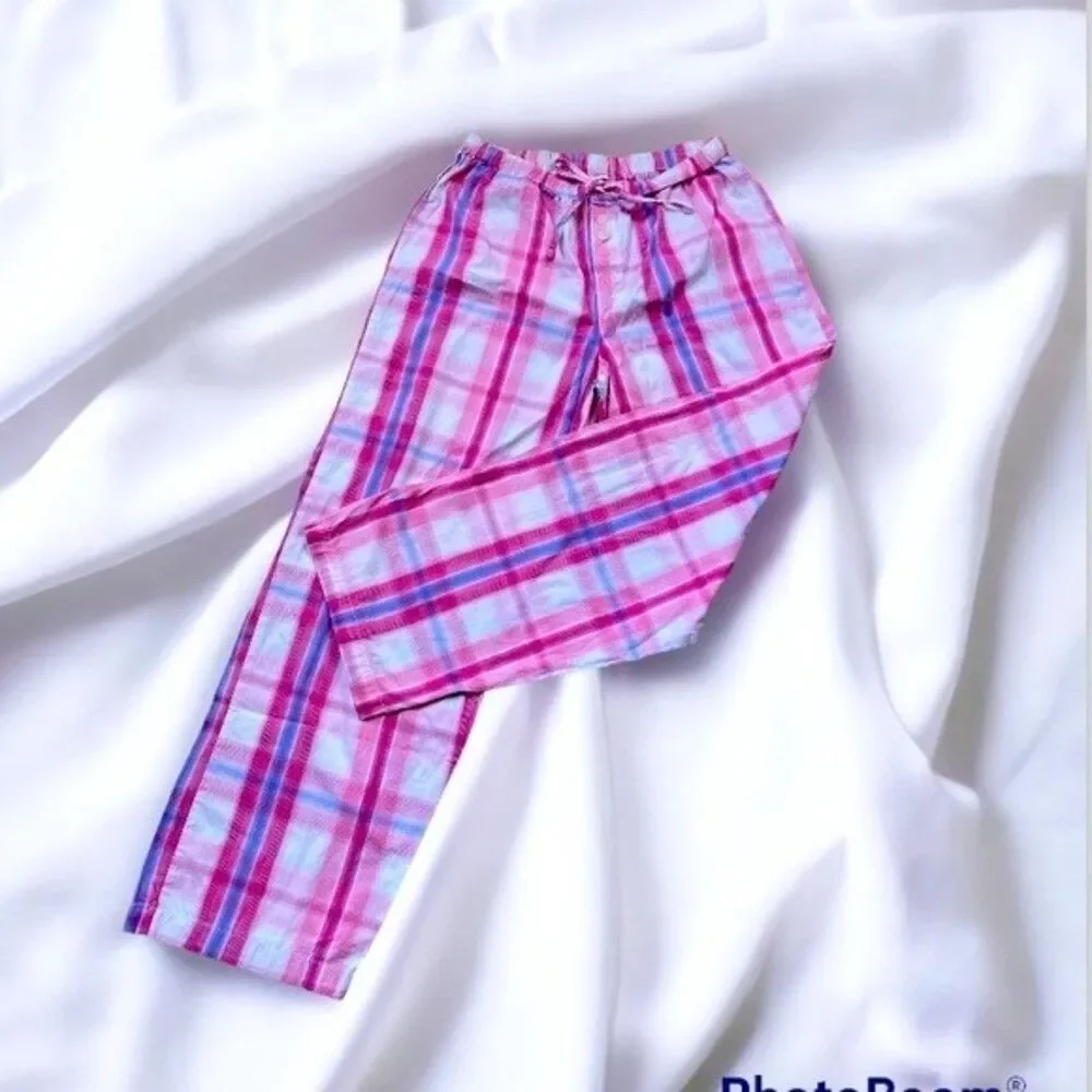 F by FORTUNA VALENTINO Pajama Pants Sz M Women Drawstring Pink Plaid Never Worn